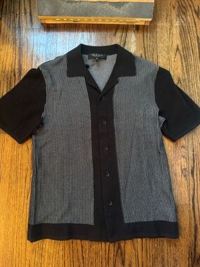 rag & bone Black and Gray Short-Sleeve Knit Polo